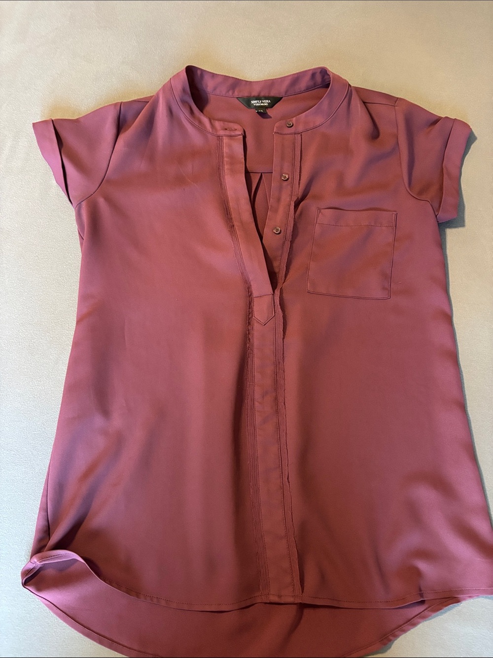 Simply Vera Wang Dusty Rose/Purple -Neck Short Sleeve Blouse